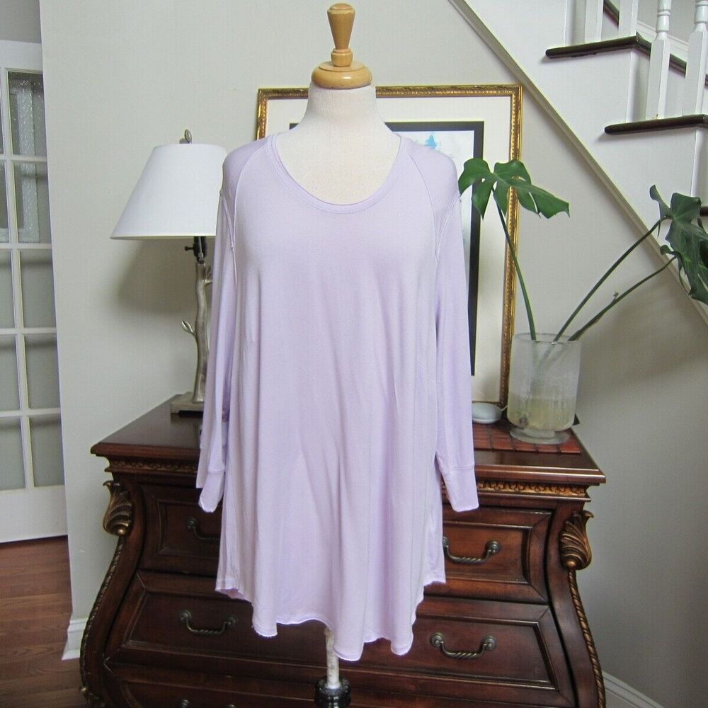 Melissa McCarthy Seven7 Purple Hi-Lo Hem 3/4 Sleeve Tunic Top Plus Size 1X